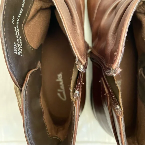 Clarks Women Sz 7.5 Chris Sydney Brown Slouch Leather Zip Ankle Booties - Picture 8 of 11